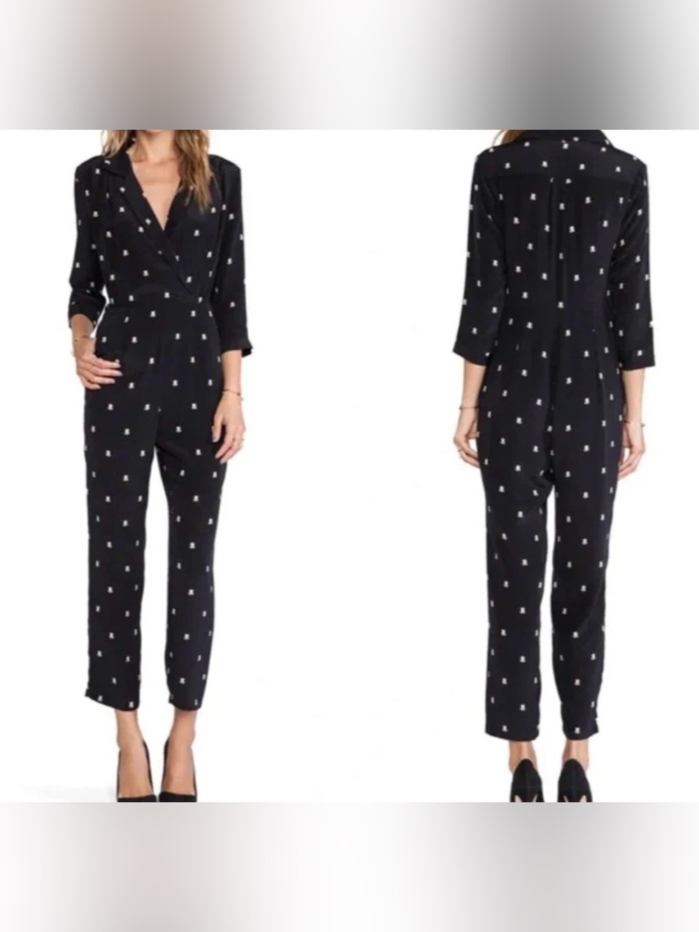 Harlyn Black Top Hat Print Wrap Jumpsuit Size L